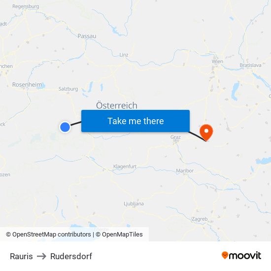 Rauris to Rudersdorf map