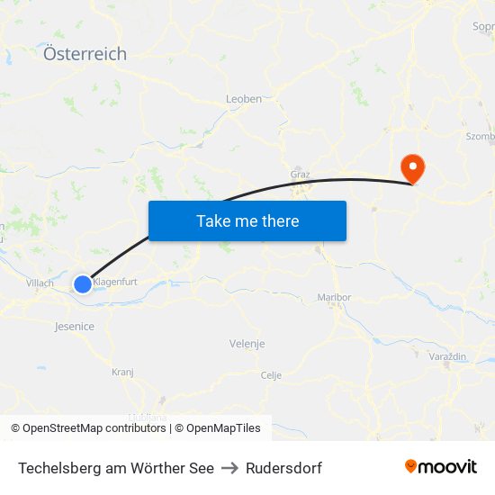 Techelsberg am Wörther See to Rudersdorf map