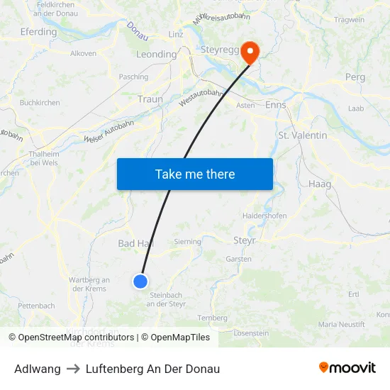 Adlwang to Luftenberg An Der Donau map