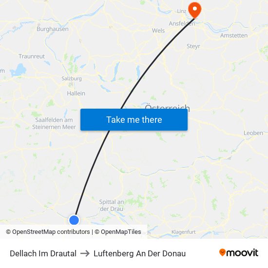 Dellach Im Drautal to Luftenberg An Der Donau map