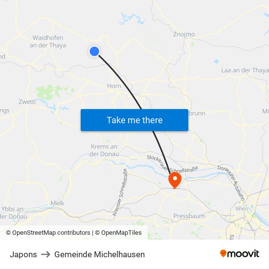 Japons to Gemeinde Michelhausen map