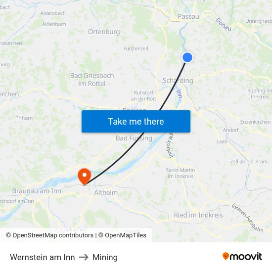 Wernstein am Inn to Mining map