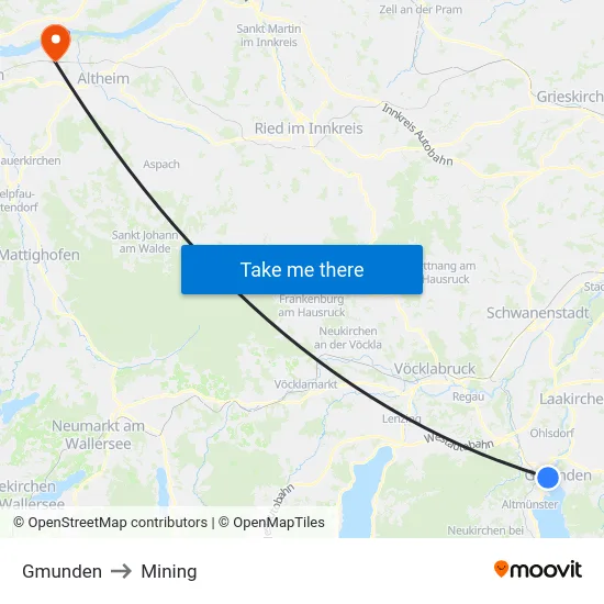 Gmunden to Mining map