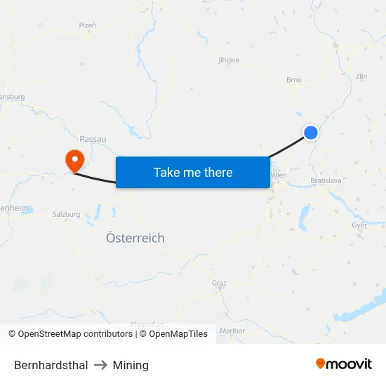 Bernhardsthal to Mining map