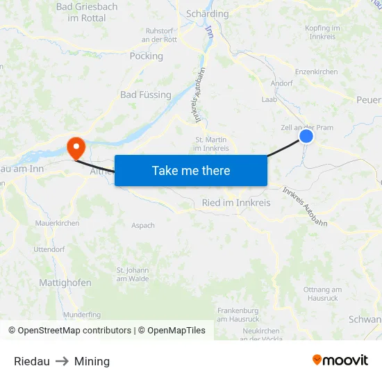 Riedau to Mining map