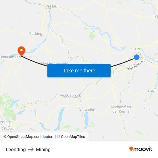 Leonding to Mining map