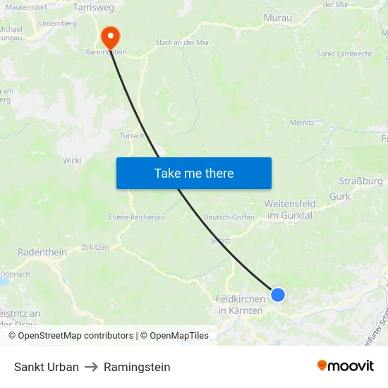 Sankt Urban to Ramingstein map