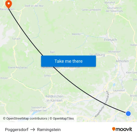 Poggersdorf to Ramingstein map