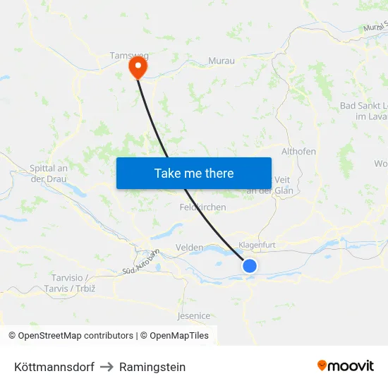 Köttmannsdorf to Ramingstein map