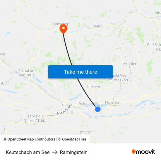 Keutschach am See to Ramingstein map