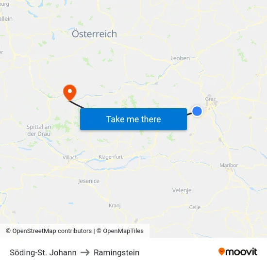 Söding-St. Johann to Ramingstein map