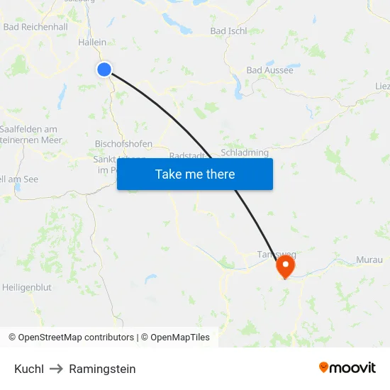 Kuchl to Ramingstein map