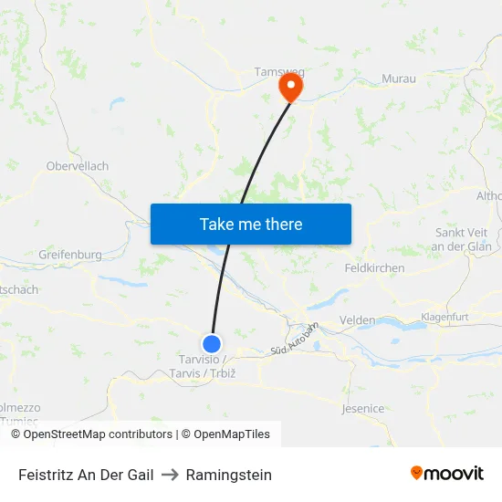Feistritz An Der Gail to Ramingstein map