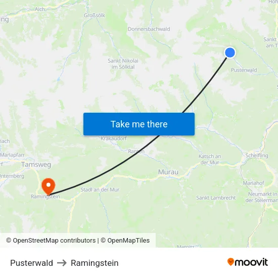 Pusterwald to Ramingstein map