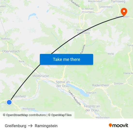 Greifenburg to Ramingstein map