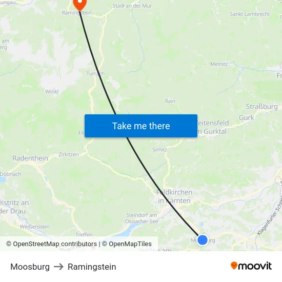 Moosburg to Ramingstein map