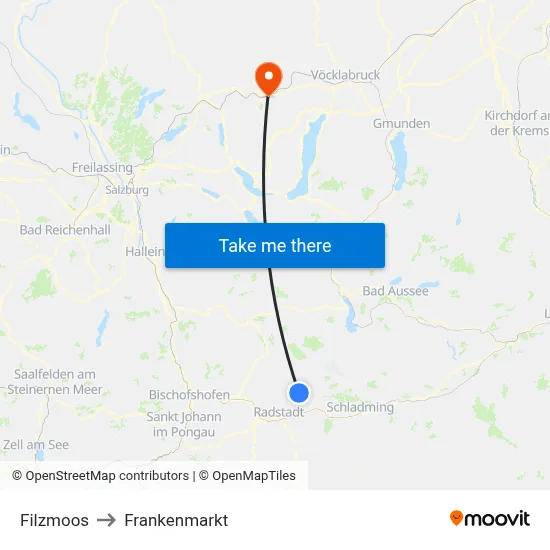 Filzmoos to Frankenmarkt map
