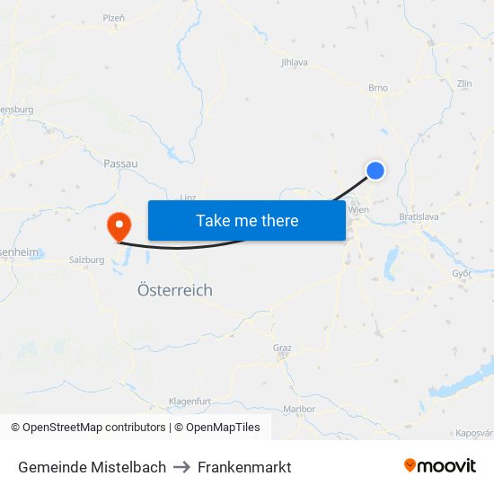 Gemeinde Mistelbach to Frankenmarkt map