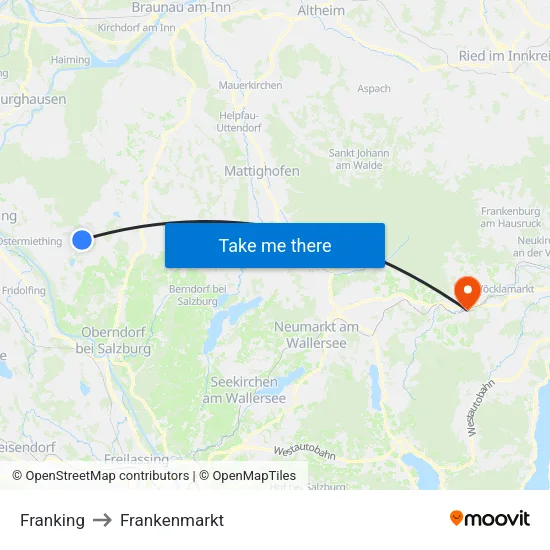 Franking to Frankenmarkt map