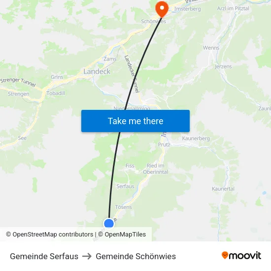 Gemeinde Serfaus to Gemeinde Schönwies map