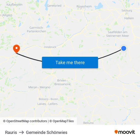 Rauris to Gemeinde Schönwies map