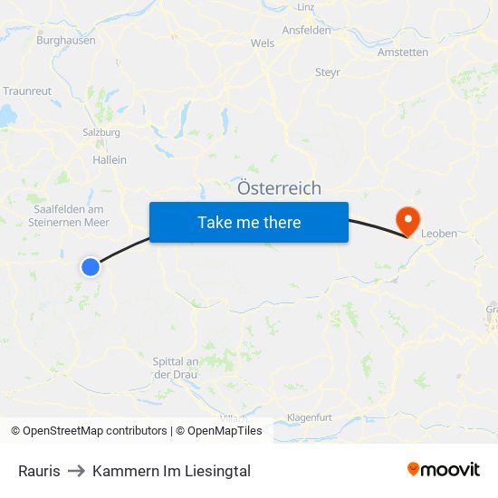 Rauris to Kammern Im Liesingtal map