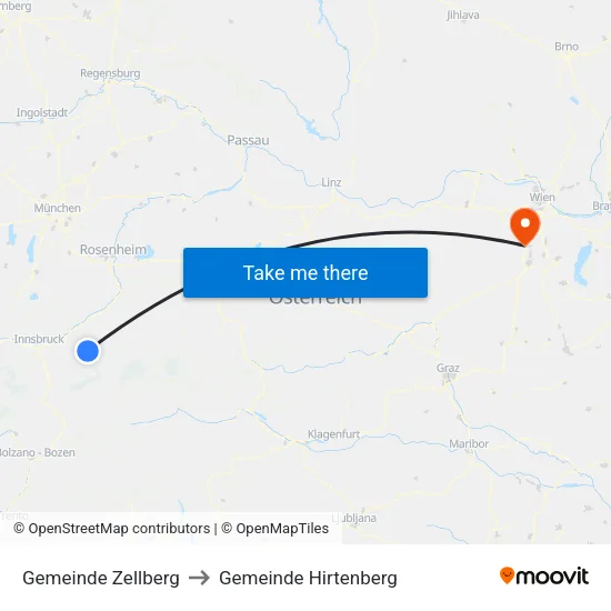Gemeinde Zellberg to Gemeinde Hirtenberg map