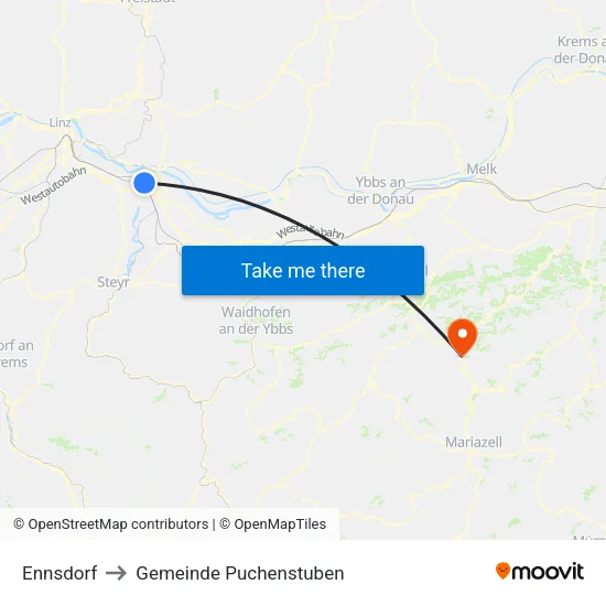 Ennsdorf to Gemeinde Puchenstuben map