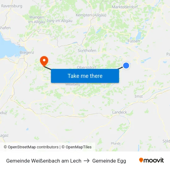 Gemeinde Weißenbach am Lech to Gemeinde Egg map