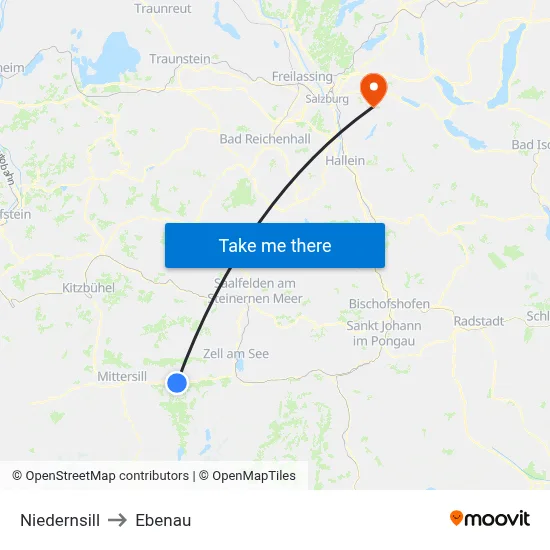 Niedernsill to Ebenau map