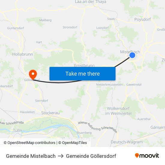 Gemeinde Mistelbach to Gemeinde Göllersdorf map