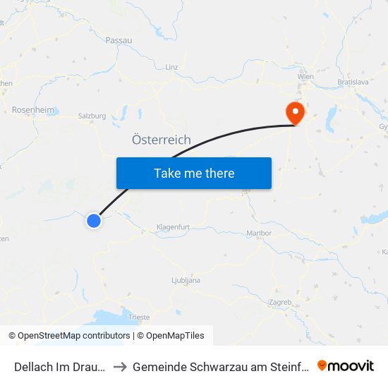 Dellach Im Drautal to Gemeinde Schwarzau am Steinfeld map