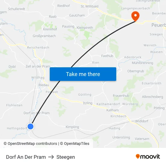 Dorf An Der Pram to Steegen map