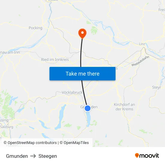 Gmunden to Steegen map