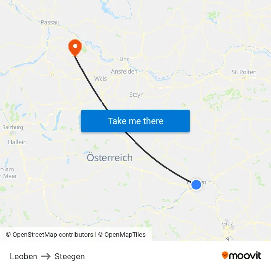 Leoben to Steegen map
