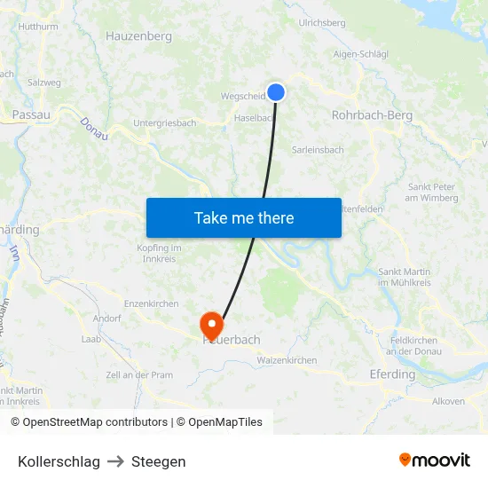Kollerschlag to Steegen map