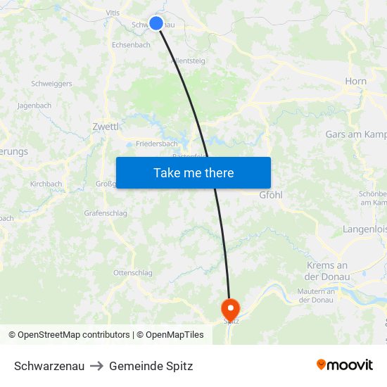 Schwarzenau to Gemeinde Spitz map