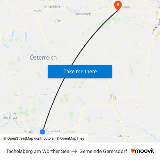 Techelsberg am Wörther See to Gemeinde Gerersdorf map