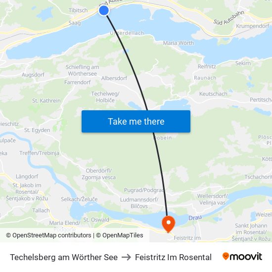 Techelsberg am Wörther See to Feistritz Im Rosental map