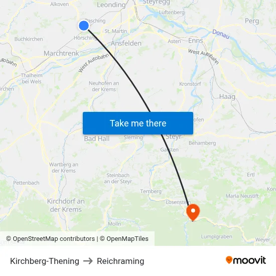 Kirchberg-Thening to Reichraming map