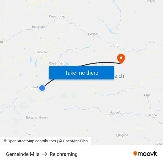Gemeinde Mils to Reichraming map