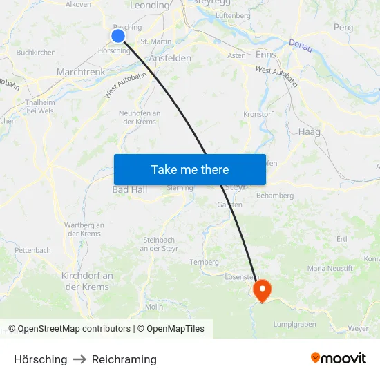 Hörsching to Reichraming map
