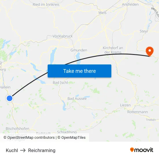 Kuchl to Reichraming map