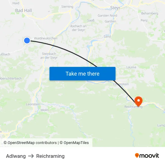 Adlwang to Reichraming map