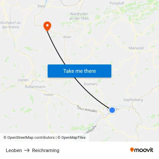 Leoben to Reichraming map
