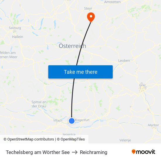Techelsberg am Wörther See to Reichraming map
