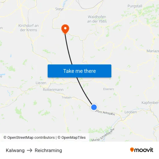 Kalwang to Reichraming map