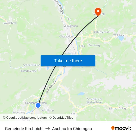 Gemeinde Kirchbichl to Aschau Im Chiemgau map