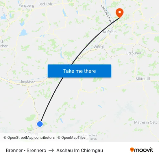 Brenner - Brennero to Aschau Im Chiemgau map