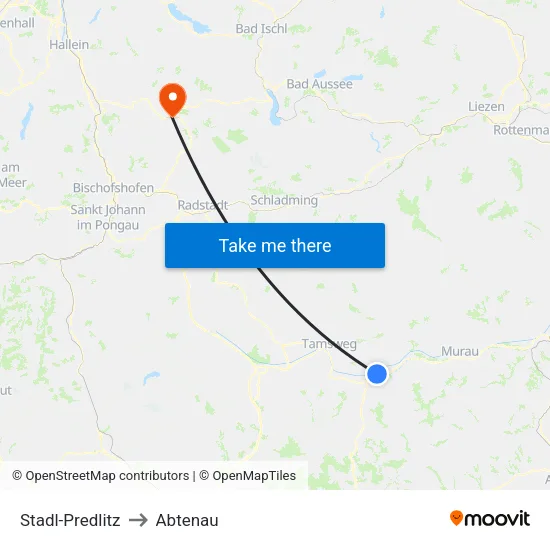 Stadl-Predlitz to Abtenau map
